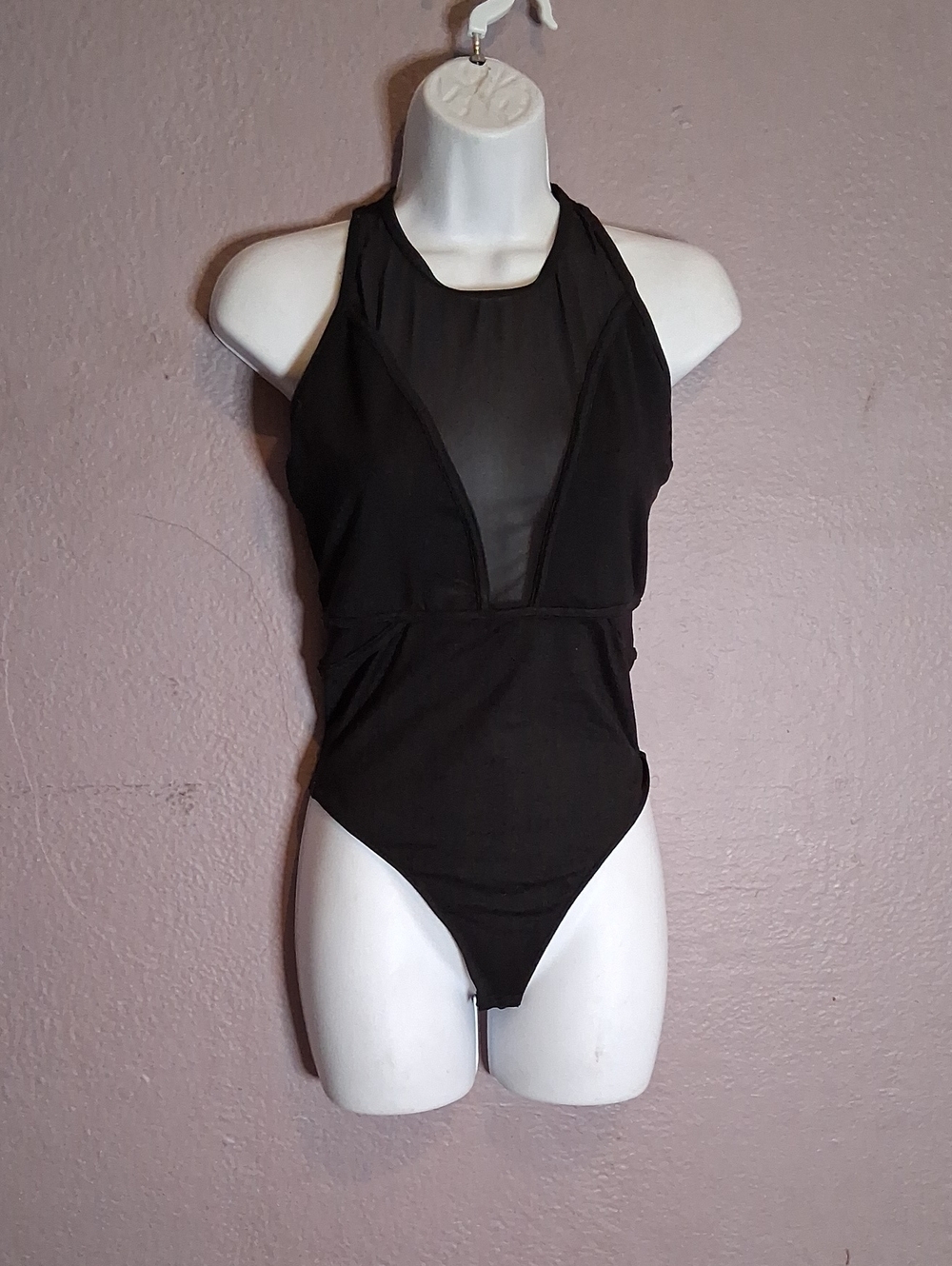 Carbon38 Black High-Neck One-Piece with Sheer Mesh Panel